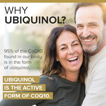 Side angle of Qunol active form Coenzyme Q10 dietary supplement packaging.