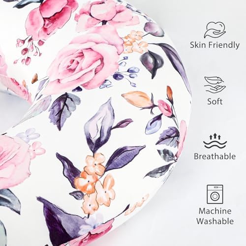 Flat lay of Pea Pod nursing pillow cover showcasing vibrant floral print