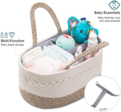 YeaYee cotton woven rope basket with adjustable dividers