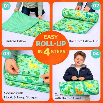 YHROI preschool roll up mat close up view of the built in cushion and soft lining.