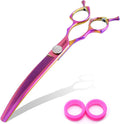 SnipStar professional curved thinning shears front view displaying rainbow finish