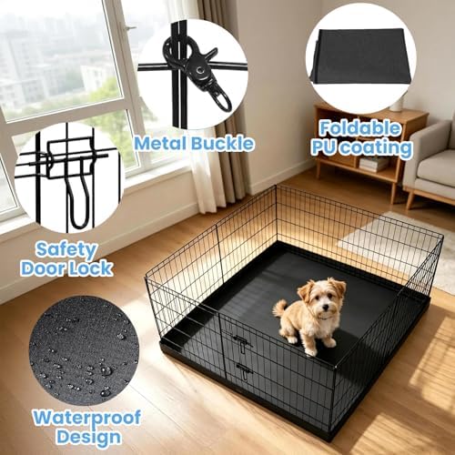 Foldable lightweight mesh and fabric puppy playpen roof protector unfolded for installation.