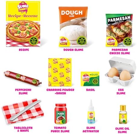 ZURU sensory slime kit showing miniature shopping basket and pizza ingredients.