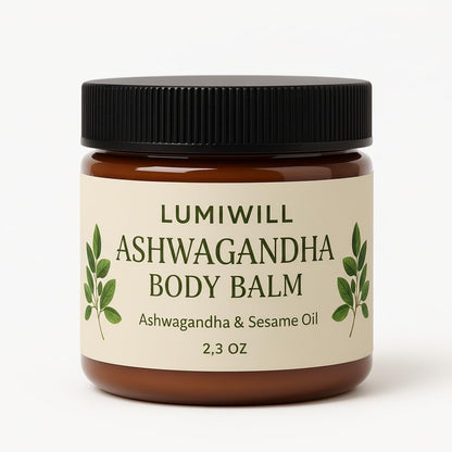 LUMI WILL Ashwagandha Body Balm 2.3 ounce front view for Ayurvedic skincare.