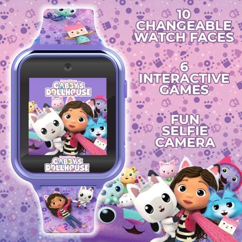 Side angle of Accutime Gabby's Dollhouse watch highlighting the comfortable printed strap.