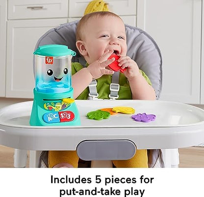 Side view of Fisher-Price counting and colors toy highlighting the ingredient spinning lever.