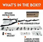 Adjustable black nylon television safety strap showcasing the premium tension buckle mechanism