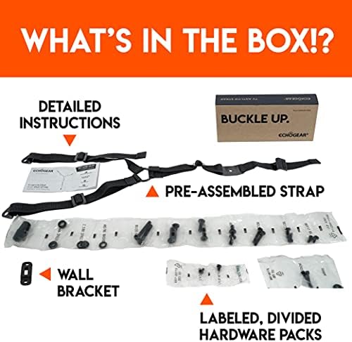 Adjustable black nylon television safety strap showcasing the premium tension buckle mechanism