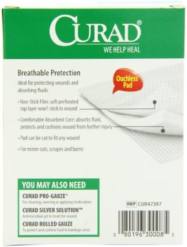 Curad ouchless absorbent first aid dressing showing material texture details