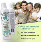Back view of LiceLogic 8 ounce shampoo bottle showing non-toxic ingredients and directions.