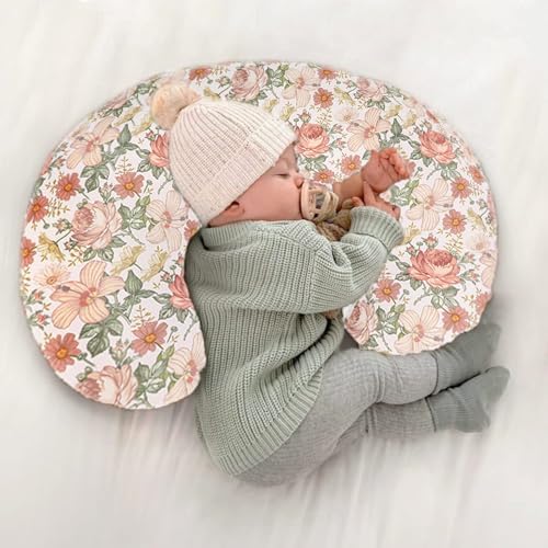 Close up of soft floral fabric nursing pillow cover