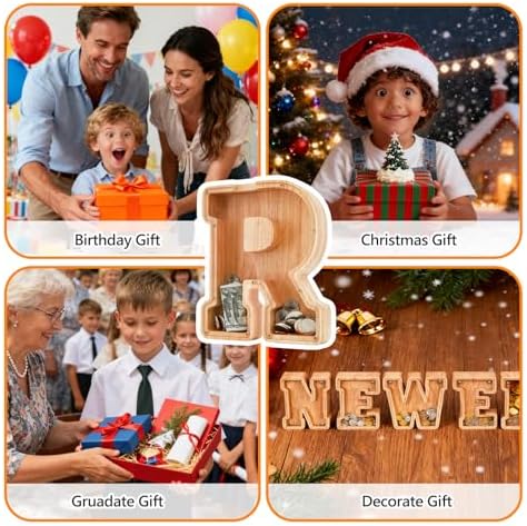 Auvce brand premium personalized wooden bank packaged as a unique gift for kids.
