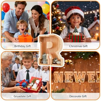 Auvce brand premium personalized wooden bank packaged as a unique gift for kids.