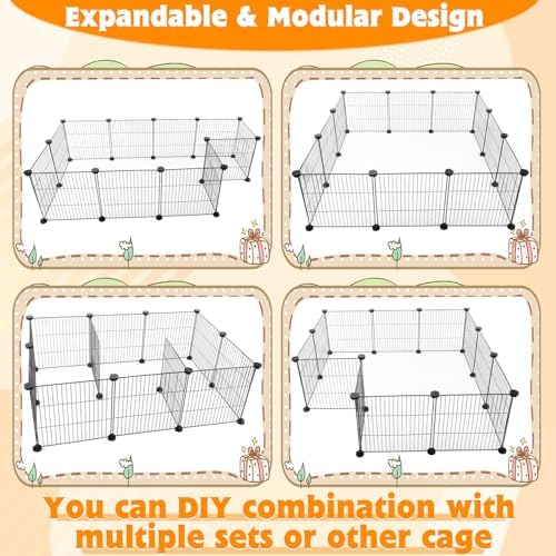 FHTONGE Large Guinea Pig Cage Habitat with 2 Pcs Waterproof Bedding, 8Sq Ft Guinea Pig Playpen with Mat, Metal Small Animal Playpen with Mat for Hamster Hedgehog Dwarf Rabbit (12 x Cage Panels) - Image 6
