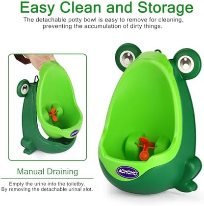 Aomomo frog potty urinal showing suction cup mounting