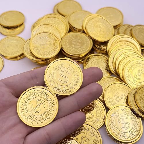 Measurement view of a single gold plastic token showing the diameter size.