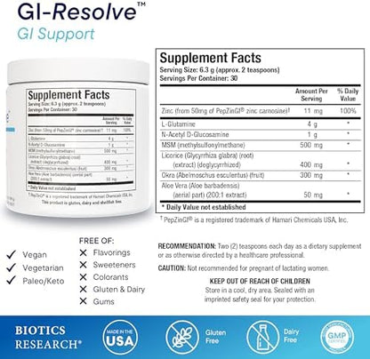 Biotics Research GI Resolve supplement bottle 6.7 ounces