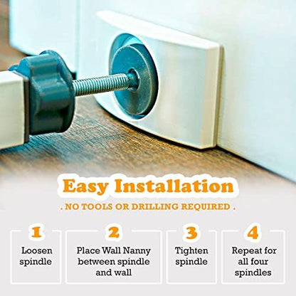 Wall Nanny child safety gate wall cup preventing damage on a white doorway frame
