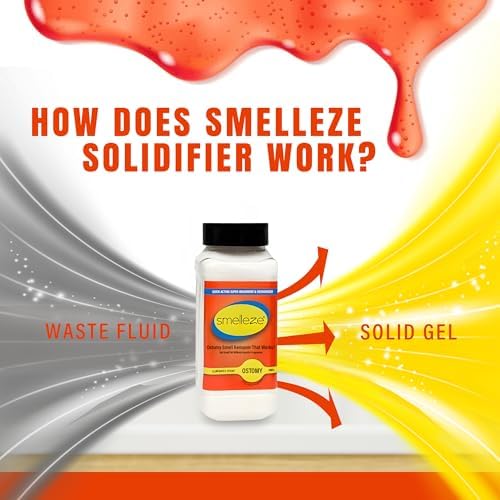 SMELLEZE medical grade ostomy pouch deodorant container highlighting leak prevention features