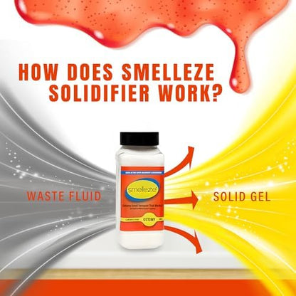 SMELLEZE medical grade ostomy pouch deodorant container highlighting leak prevention features