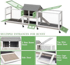 Extra Large 2-Story Rabbit Hutch Indoor and Outdoor with Dual Run Areas for 2-6 Rabbits & Guinea Pig, Wooden Bunny Hutch with 4 Pull-Out Trays, 2 Chew-Proof Ramps, Asphalt Roof, 8 Lockable Wheels - Image 5