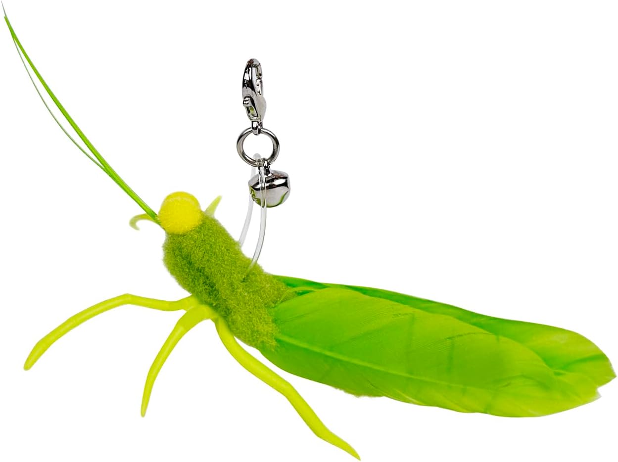 Trio of TTcat natural feather insect refills with built-in jingle bells for cats.