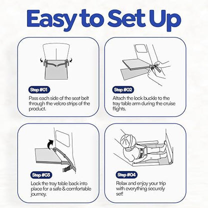 Side angle view of the Teamko child airplane bed showing secure strap installation around a standard cabin seat.