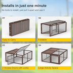Chicken Coop, Wooden Rabbit Hutch Outdoor Indoor Folding Bunny Cage with Handle Portable Chicken Run with Top & Side Opening Doors Small Animal Playpen No Assembly Pet Poultry Cage for Bunny(Brown) - Image 5