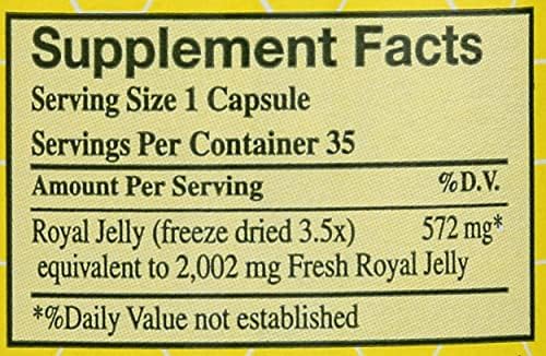 YS Organics 100 percent pure fresh royal jelly capsules nutritional facts panel