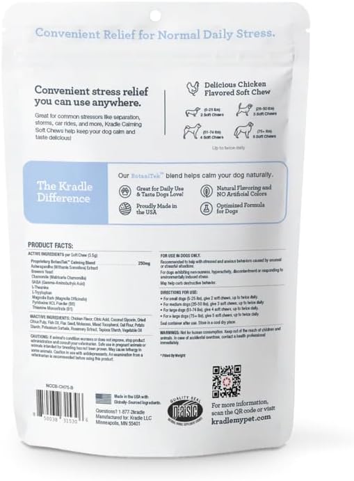 Kradle calming soft chews for small medium and large dogs nutrition facts