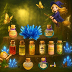 AMIZEY crystal growing tree and shiny 3D crystal science experiment elements close up.