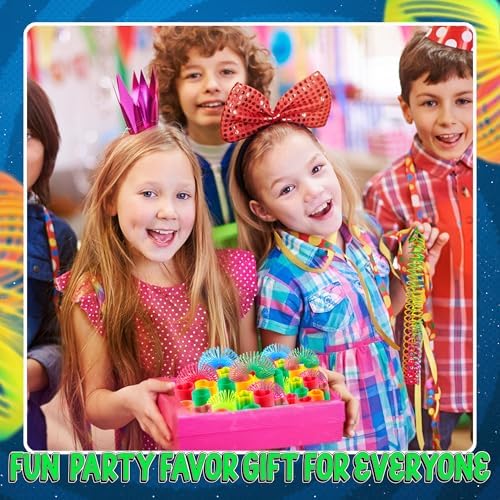 Bedwina authentic imported rainbow spring toy collection arranged as birthday goody bag fillers