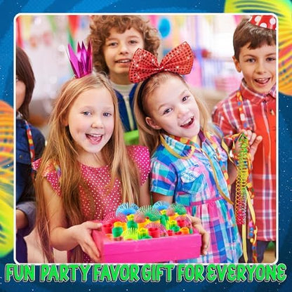 Bedwina authentic imported rainbow spring toy collection arranged as birthday goody bag fillers