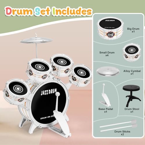 OoneWiser 9 piece kids drum set fully assembled for birthday gifting.
