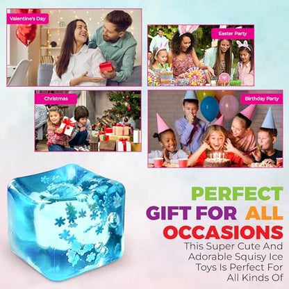 Top angle view of the transparent blue winter wonderland themed stress ball showcasing the floating internal snow patterns