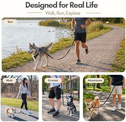 Active owner using hands free leash for running
