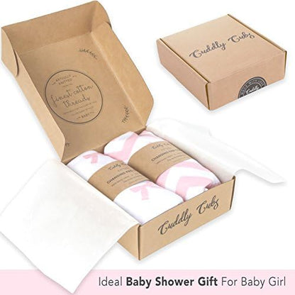 Cuddly Cubs elasticized changing pad cover installed on a baby mattress