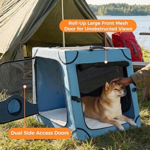 Snagle Paw non collapsible safety pet crate attached to vehicle headrest straps