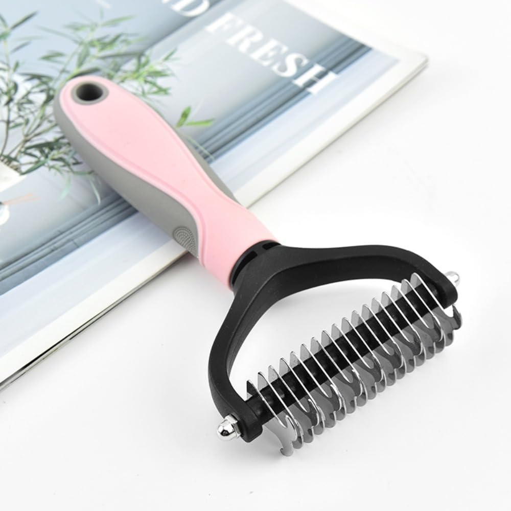 Wilztoi pink and grey pet deshedding tool stainless steel teeth