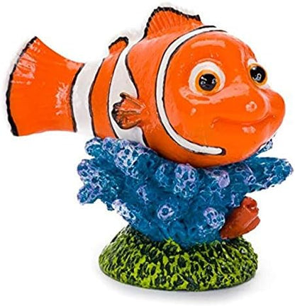 Penn-Plax Nemo aquarium statue showcasing the sturdy flat bottom base for secure placement in small tanks.