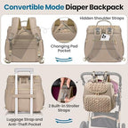 Tealari waterproof diaper bag hanging on a stroller with included changing pad