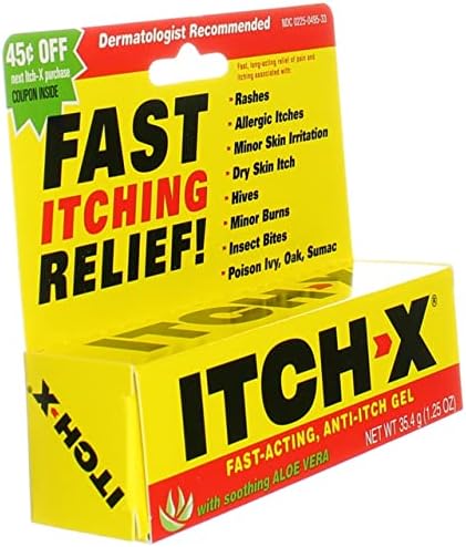 Back label of Itch-X Fast-Acting Gel highlighting the active ingredients pramoxine hydrochloride and benzyl alcohol.
