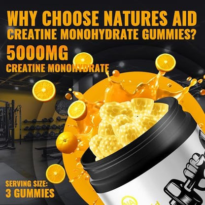 Natures Aid creatine gummies bottle close up of ingredients