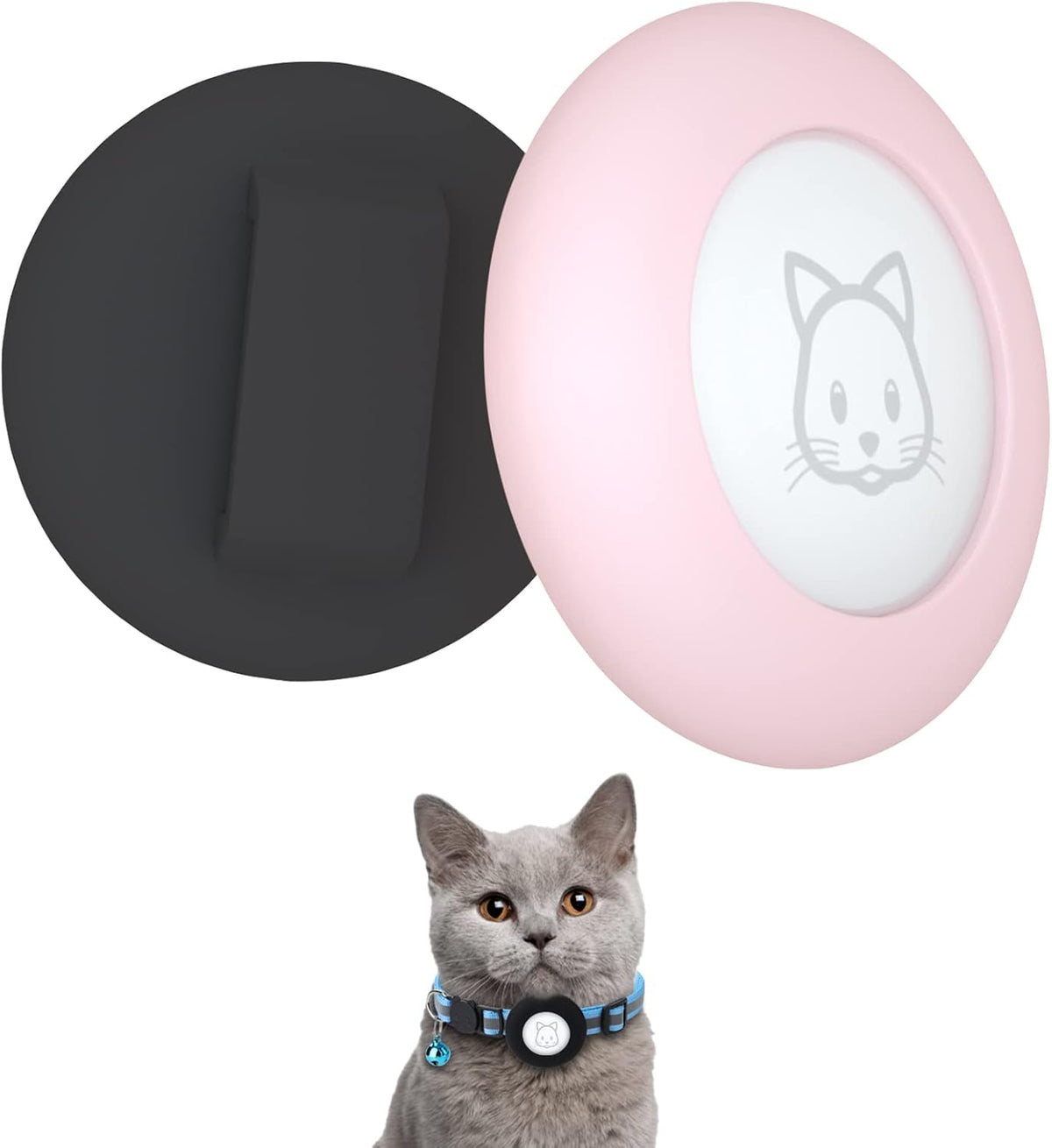 Washable silicone cat collar tracking case being rinsed under water for easy cleaning.