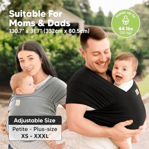 Hands free bonding lifestyle view with KeaBabies black ring sling baby wrap