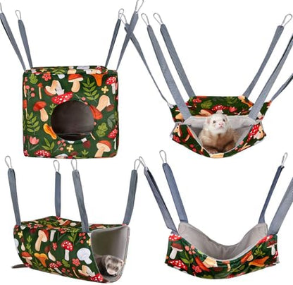 Glittme small pet cage accessories showing the hanging tunnel and square nest bedding.