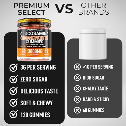 Glucosamine Chondroitin Gummies for Joint Support – 120 Glucosamine Gummies Extra Strength 3000mg with MSM, Turmeric, Calcium, Vitamin D3 – Sugar Free Vegan Adults Supplement – Flexibility & Mobility - Image 7