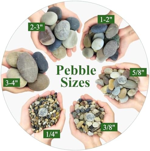 Handful of natural river rocks showing size and texture detail