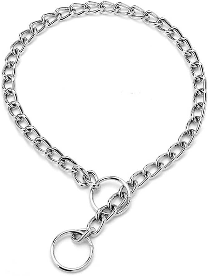 Pimaodog metal slip dog choke collar front view for pet obedience training.