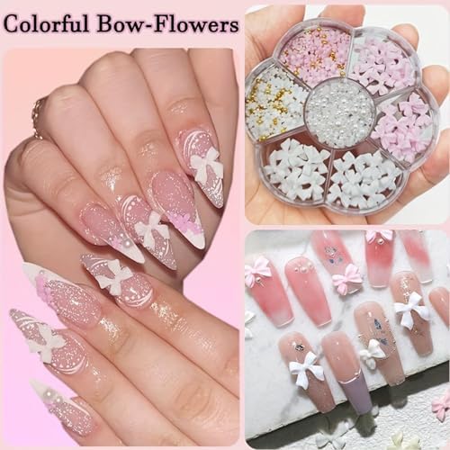 3D floral nail art decorations with flat back pearls